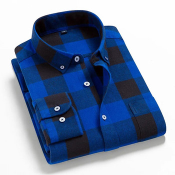 2022 г. Нова мъжка карирана риза 100% памук Висококачествена мъжка бизнес ежедневна риза с дълъг ръкав Мъжки социални рокли ризи Фланела 4XL