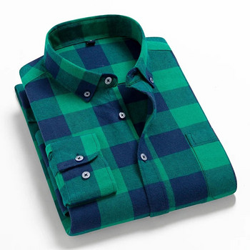 2022 г. Нова мъжка карирана риза 100% памук Висококачествена мъжка бизнес ежедневна риза с дълъг ръкав Мъжки социални рокли ризи Фланела 4XL