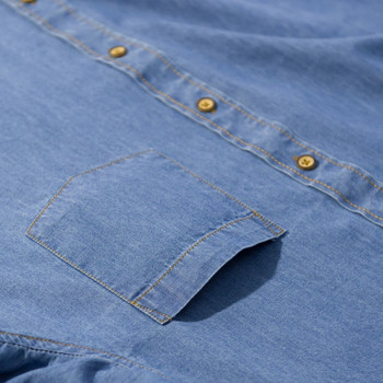 Мъжка класическа работна риза от западен деним с дълъг ръкав, един джоб на гърдите, стандартна кройка, комфорт, издръжливост, меки ежедневни памучни ризи