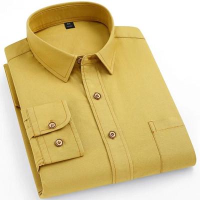 Vīriešu klasisks Rietumu džinsa darba krekls ar garām piedurknēm ar vienu krūšu kabatu, standarta piegulums Komforts Izturība Mīksti ikdienas kokvilnas krekli