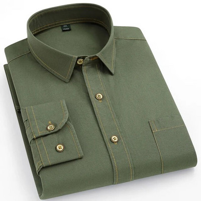 Vīriešu klasisks Rietumu džinsa darba krekls ar garām piedurknēm ar vienu krūšu kabatu, standarta piegulums Komforts Izturība Mīksti ikdienas kokvilnas krekli