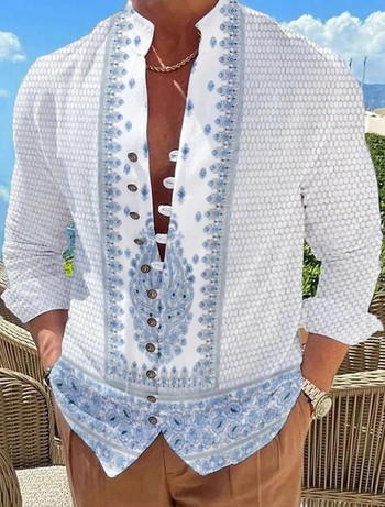 Летни мъжки ризи Бели 3D печат 2023 Нови ежедневни топове в ретро стил Мъжки улични модни дрехи