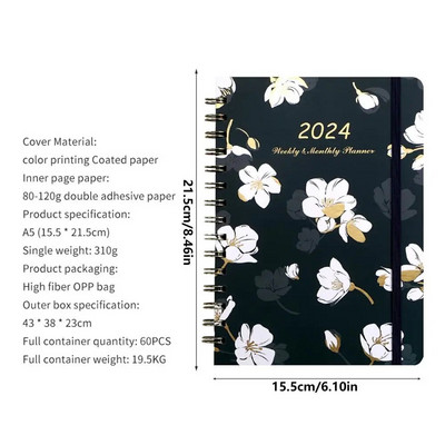 Spiral Notepad 2024 Agenda Book Daily Notebook Delicate Planner Students Τετράδια χρονοδιαγράμματος πολλαπλών λειτουργιών
