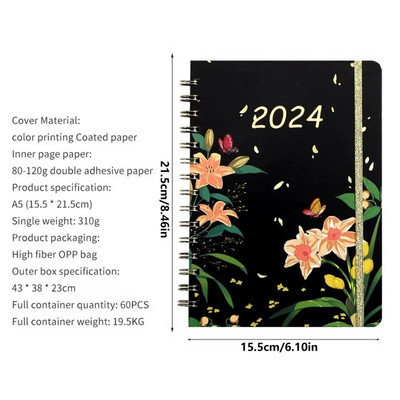 Spiral Notepad 2024 Agenda Book Daily Notebook Delicate Planner Students Τετράδια χρονοδιαγράμματος πολλαπλών λειτουργιών