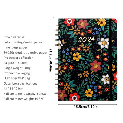 Spiral Notepad 2024 Agenda Book Daily Notebook Delicate Planner Students Τετράδια χρονοδιαγράμματος πολλαπλών λειτουργιών