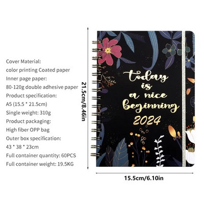 Spiral Notepad 2024 Agenda Book Daily Notebook Delicate Planner Students Τετράδια χρονοδιαγράμματος πολλαπλών λειτουργιών