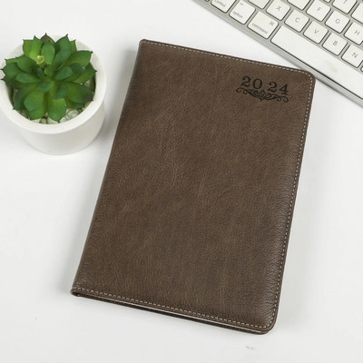 2024 Ādas angļu spāņu A5 Gada kalendāra grāmata Dienas plānotājs Dienas kārtība Grāmatu plānotājs Piezīmju grāmatiņas Žurnāli Dienas plāns