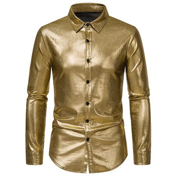 Gold Fashion Μακρυμάνικο επίσημο πουκάμισο για νυφικό Ανδρικό νέο Bronzing Stage Printing Stage Performance Lepel Slim πουκάμισο Nightclub