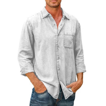 Ежедневни мъжки ризи 2023 г. Нови едноцветни изчистени класически тънки ревери Мъжка риза с копчета за дрехи Каки Черно Сиво Синьо