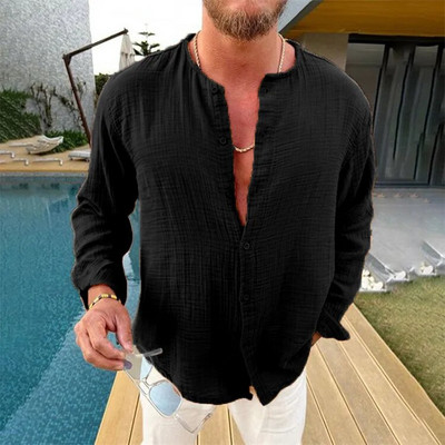 Muška košulja dugih rukava Vintage s volanima s okruglim izrezom Intage Vintage kardigan s jednim kopčanjem Meka ležerna široka majica Gornja muška odjeća