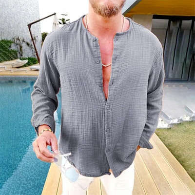 Muška košulja dugih rukava Vintage s volanima s okruglim izrezom Intage Vintage kardigan s jednim kopčanjem Meka ležerna široka majica Gornja muška odjeća