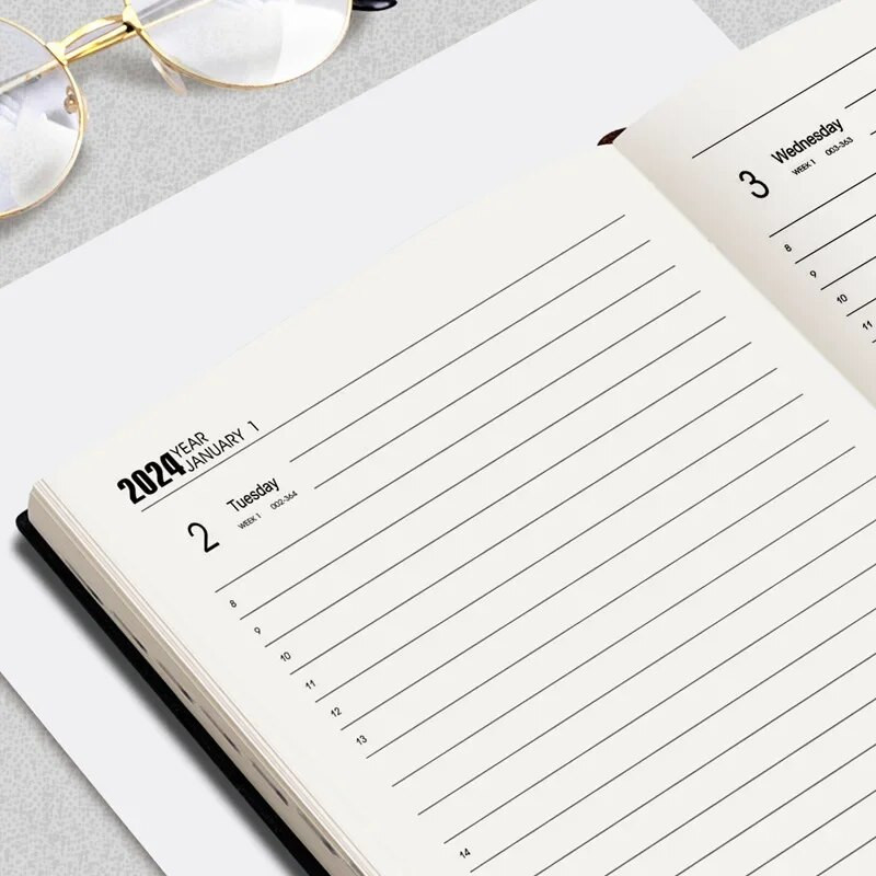 2024 angol napirend könyv vonalas A5-ös jegyzetfüzet időbeosztás napi tervező naptár folyóirat üzleti iroda