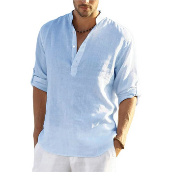2023 лято Нова мъжка ежедневна блуза Памучна ленена риза Свободни горнища Тениска с дълъг ръкав Ежедневни красиви мъжки ризи 5XL