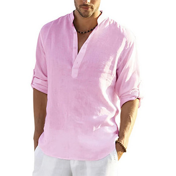 2023 лято Нова мъжка ежедневна блуза Памучна ленена риза Свободни горнища Тениска с дълъг ръкав Ежедневни красиви мъжки ризи 5XL