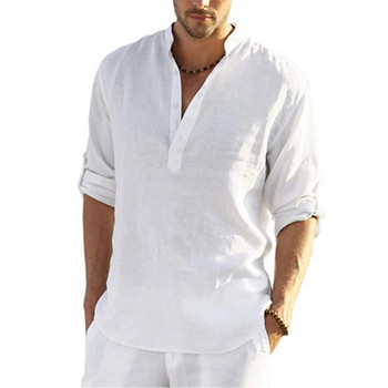 Καλοκαίρι 2023 Νέα Ανδρική Casual Μπλούζα Βαμβακερό λινό πουκάμισο Loose Tops Μακρυμάνικο Μπλουζάκι Casual Handsome Ανδρικά πουκάμισα 5XL