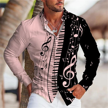 2023 Модна мъжка риза Музикална нота 3D печат Риза с копчета с ревер Риза с дълъг ръкав Облекло 10 стила Дизайн Удобен S-6XL