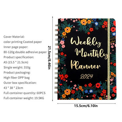 2024. gada dienas kārtības plānotājs Darba kārtības grafiks Spirālveida piezīmju grāmatiņa 2024. gada plānotājs A5 formāta plānošanas rīks darbam Ceļojumi Biroja piezīmes Mājas darbs