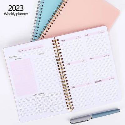 2023 Weekly Planner A5 Spiral Binder Notebook 52 Weeks Agenda Πρόγραμμα διοργανωτής ημερολόγιο Εφημερίδα Γραφική ύλη Σχολικά προμήθειες