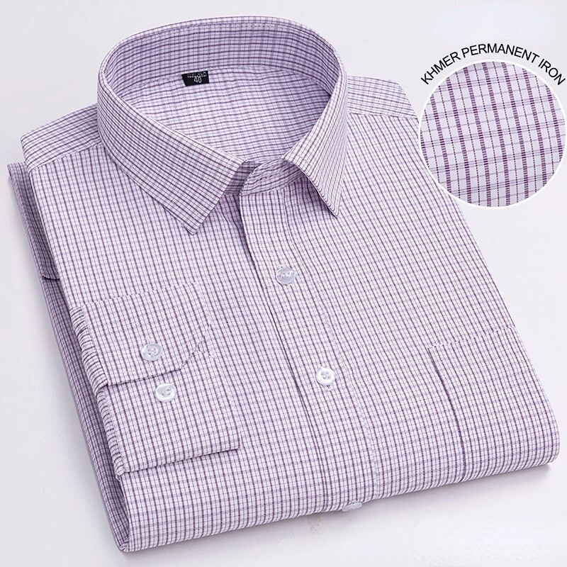 2023. gada klasiski vīriešu kleitu krekli ar garām piedurknēm ar apdruku ar vienu uzliku kabatu biznesa biroja krekls