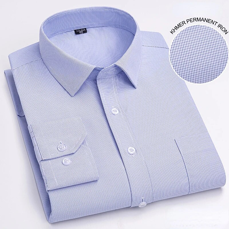 2023. gada klasiski vīriešu kleitu krekli ar garām piedurknēm ar apdruku ar vienu uzliku kabatu biznesa biroja krekls