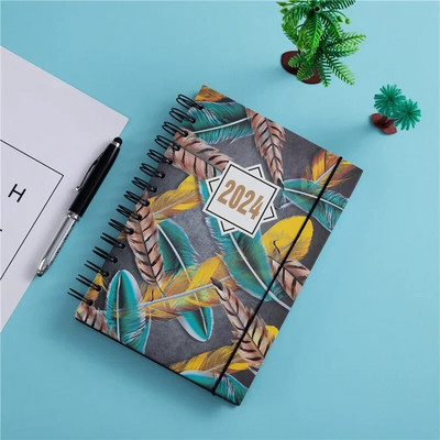 Perje u boji Planer kalendara za 365 dana Bilježnica za dnevno planiranje 2024 Dnevni red Raspored Bilježnice za školski ured Dnevnik