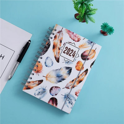 Perje u boji Planer kalendara za 365 dana Bilježnica za dnevno planiranje 2024 Dnevni red Raspored Bilježnice za školski ured Dnevnik