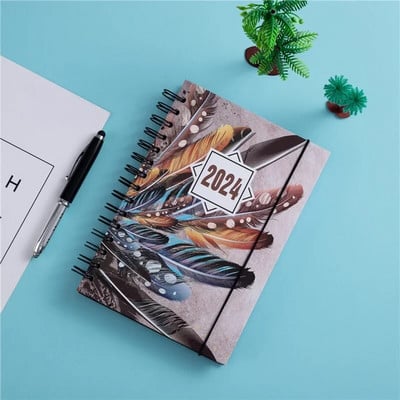 Perje u boji Planer kalendara za 365 dana Bilježnica za dnevno planiranje 2024 Dnevni red Raspored Bilježnice za školski ured Dnevnik