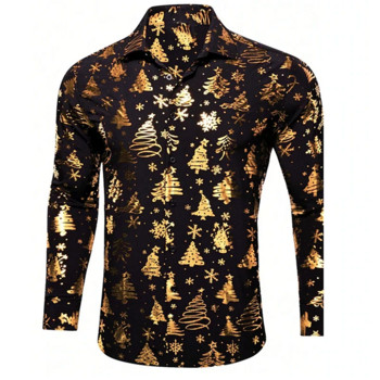 2024 Висококачествена модна мъжка риза с копчета Златна риза Ежедневни дизайнерски коледни горнища с дълъг ръкав Мъжки мъжки горнища с ревери