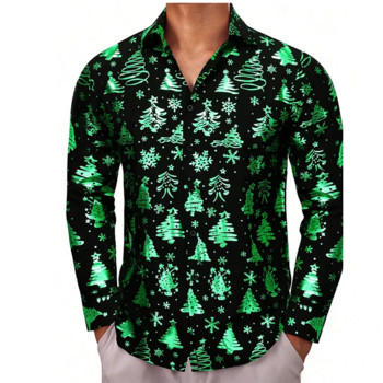 2024 Висококачествена модна мъжка риза с копчета Златна риза Ежедневни дизайнерски коледни горнища с дълъг ръкав Мъжки мъжки горнища с ревери