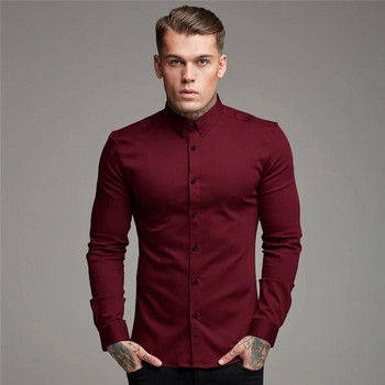 Мъжка риза Лятна тънка риза, която не е гладена, мъжка черна модална риза с дълги ръкави, бизнес тенденция в кариерата, 6 цвята