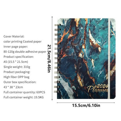 Grafika dienasgrāmata 2024. gada dienas kārtības plānotājs Piezīmju bloks A5 formāta plānošanas piederums ceļojumu darba birojiem Mācību piezīmes un mājasdarbi