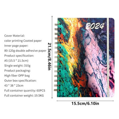 Grafika dienasgrāmata 2024. gada dienas kārtības plānotājs Piezīmju bloks A5 formāta plānošanas piederums ceļojumu darba birojiem Mācību piezīmes un mājasdarbi