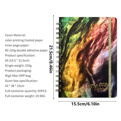 Grafika dienasgrāmata 2024. gada dienas kārtības plānotājs Piezīmju bloks A5 formāta plānošanas piederums ceļojumu darba birojiem Mācību piezīmes un mājasdarbi