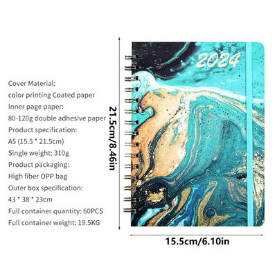 Grafika dienasgrāmata 2024. gada dienas kārtības plānotājs Piezīmju bloks A5 formāta plānošanas piederums ceļojumu darba birojiem Mācību piezīmes un mājasdarbi