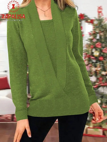 Μόδα μονόχρωμα πουλόβερ για γυναίκες με σχέδιο συνονθύλευμα V-λαιμόκοψη μακρυμάνικο ανοιξιάτικο φθινόπωρο casual φαρδιά πουλόβερ