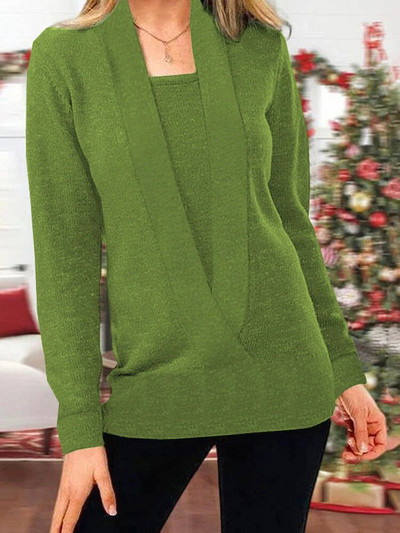 Moodsad ühevärvilised naiste kampsunid Patchwork Design V-kaelusega pikkade varrukatega kevad-sügis vabaaja sviitrid