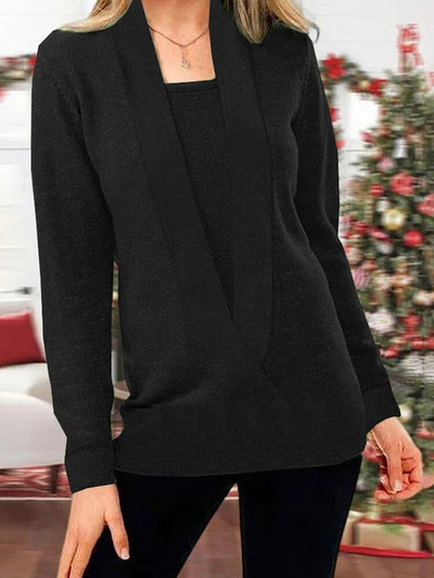 Moodsad ühevärvilised naiste kampsunid Patchwork Design V-kaelusega pikkade varrukatega kevad-sügis vabaaja sviitrid