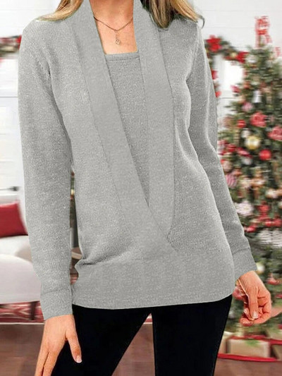 Moodsad ühevärvilised naiste kampsunid Patchwork Design V-kaelusega pikkade varrukatega kevad-sügis vabaaja sviitrid