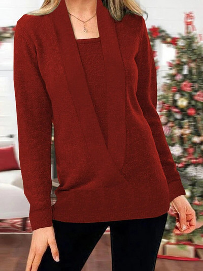 Moodsad ühevärvilised naiste kampsunid Patchwork Design V-kaelusega pikkade varrukatega kevad-sügis vabaaja sviitrid