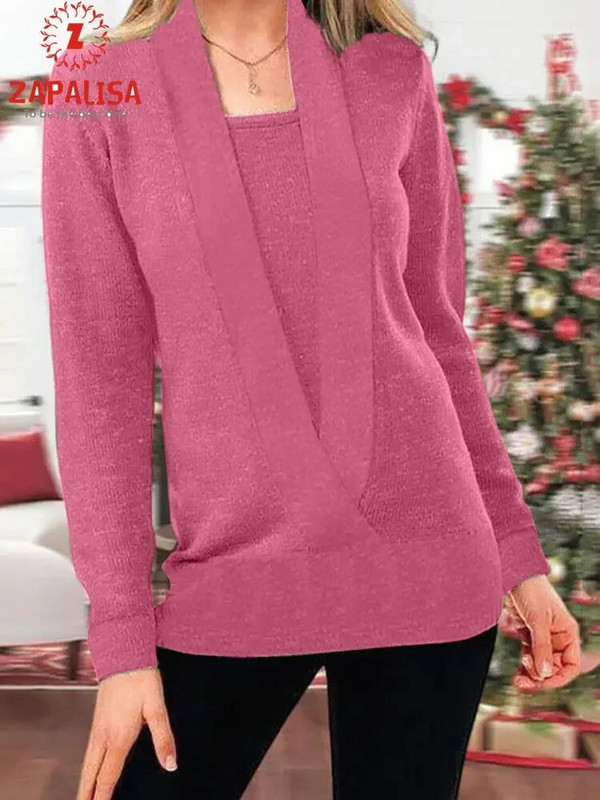 Moodsad ühevärvilised naiste kampsunid Patchwork Design V-kaelusega pikkade varrukatega kevad-sügis vabaaja sviitrid