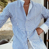 Μακρυμάνικο ανδρικό πουκάμισο με μονό στήθος Ανδρικό πουκάμισο με κάθετη ριγέ τύπωμα καλοκαιρινό μπλουζάκι για εργασία