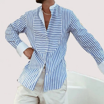Μακρυμάνικο ανδρικό πουκάμισο με μονό στήθος Ανδρικό πουκάμισο με κάθετη ριγέ τύπωμα καλοκαιρινό μπλουζάκι για εργασία