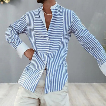 Мъжка риза с дълги ръкави и дълги ръкави, едноредна бизнес риза с щампа на вертикални райета, лятна риза, топ за работа