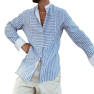 Μακρυμάνικο ανδρικό πουκάμισο με μονό στήθος Ανδρικό πουκάμισο με κάθετη ριγέ τύπωμα καλοκαιρινό μπλουζάκι για εργασία