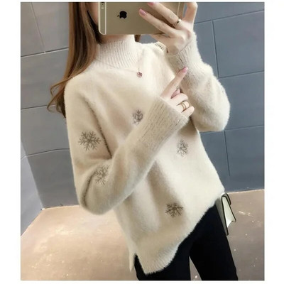 2023. gada jauns sieviešu džemperis ar apkakli, Merino vilnas sieviešu trikotāžas džemperis ar garām piedurknēm džemperis Trikotāžas apakškrekls