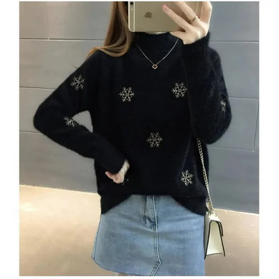 2023. gada jauns sieviešu džemperis ar apkakli, Merino vilnas sieviešu trikotāžas džemperis ar garām piedurknēm džemperis Trikotāžas apakškrekls