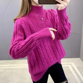 Γυναικείο πουλόβερ με ζιβάγκο πουλόβερ καθαρό χρώμα 2023 Νέα μόδα κορεατική έκδοση μακρυμάνικο πλεκτό πουλόβερ πουλόβερ Basic Top