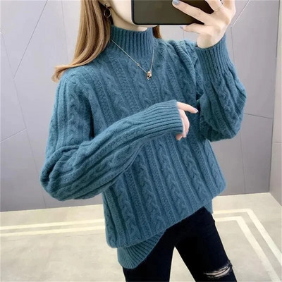 Γυναικείο πουλόβερ με ζιβάγκο πουλόβερ καθαρό χρώμα 2023 Νέα μόδα κορεατική έκδοση μακρυμάνικο πλεκτό πουλόβερ πουλόβερ Basic Top