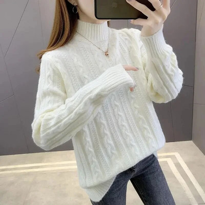 Γυναικείο πουλόβερ με ζιβάγκο πουλόβερ καθαρό χρώμα 2023 Νέα μόδα κορεατική έκδοση μακρυμάνικο πλεκτό πουλόβερ πουλόβερ Basic Top