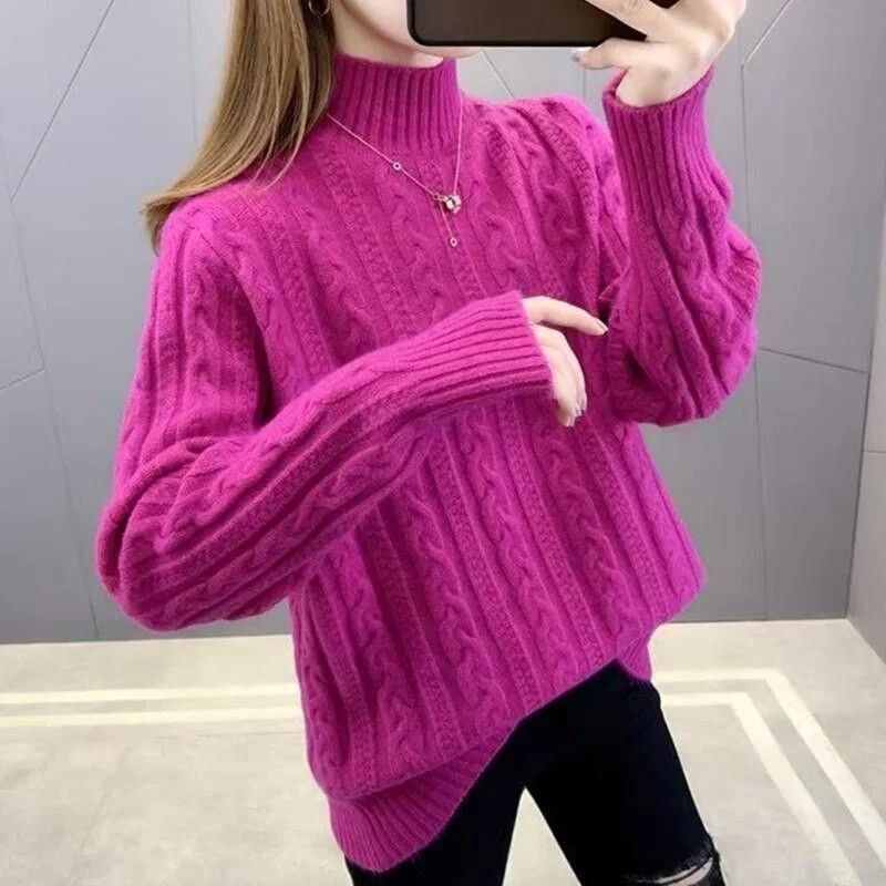Γυναικείο πουλόβερ με ζιβάγκο πουλόβερ καθαρό χρώμα 2023 Νέα μόδα κορεατική έκδοση μακρυμάνικο πλεκτό πουλόβερ πουλόβερ Basic Top
